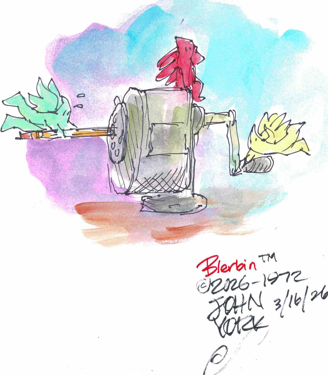 Blerbins Sharpening a Pencil Copyright 1972-2026 JOhn Randall York